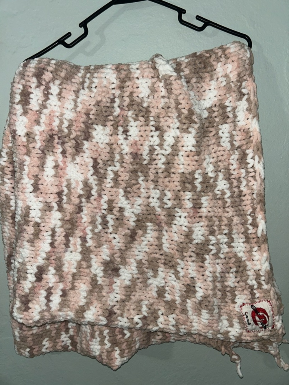Handmade Marled Pink, Cream & Tan Knit Throw blanket